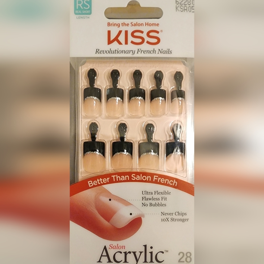 Real Short KISS Revolutionary French Nails Black and Silver